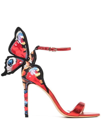 Sophia Webster Chiara Butterfly Embroidered Stiletto Sandals In Red