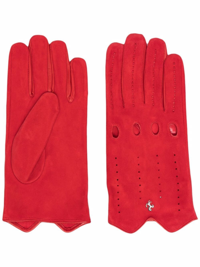 Ferrari Perforated-detail Leather Gloves In Red