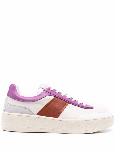 Tod's Stripe Sided Logo Embossed Sneakers In Neutrals