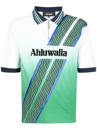 Ahluwalia Football Organic-cotton Polo Shirt In Blue/green/white