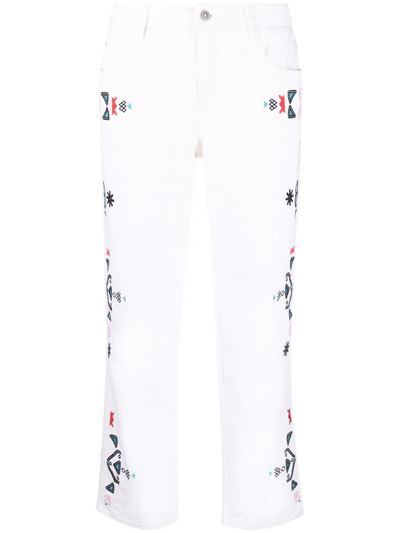 Ermanno Scervino White Embroidered Cropped Straight-leg Jeans