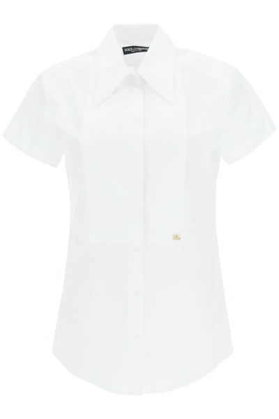 Dolce & Gabbana Dg Logo Poplin Shirt In White