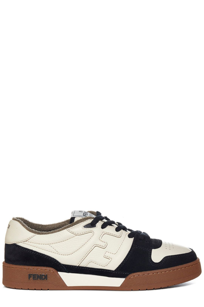 Fendi Full-grain Leather And Suede Sneakers In Black