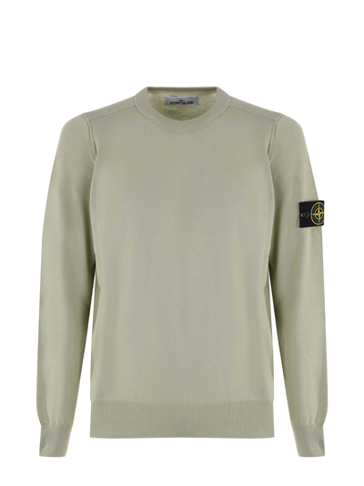 Stone Island Logo Patch Crewneck Knit Jumper In Green