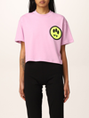 Barrow Cotton T-shirt With Smile And Logo In Pink