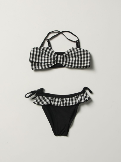 Twinset Kids' Bikini Set With Vichy Print In Black