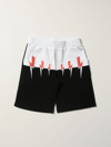 Neil Barrett Thunder Color Block Cotton Sweat Shorts In Black