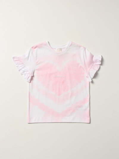 Givenchy Kids' Cotton T-shirt With Heart Tie & Dye Print In Pink