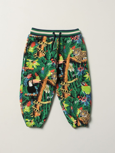 Kenzo Babies' Jogging Trousers With Tropical Print In Green