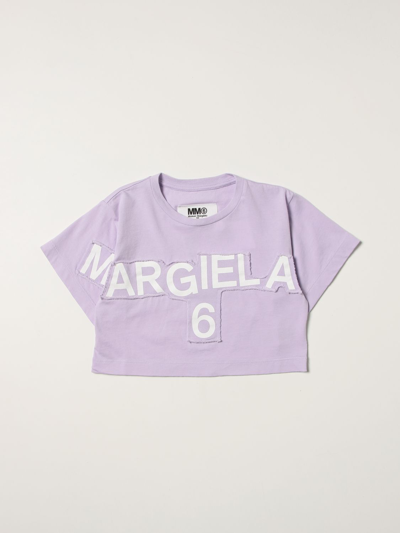 Mm6 Maison Margiela Kids' Cropped T-shirt  In Violet