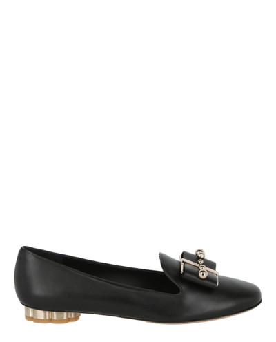 Ferragamo Sarno Pearl Embellished Leather Loafers In Black
