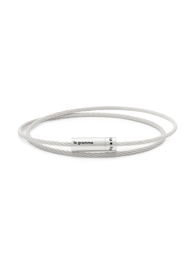 Le Gramme Silver Slick Brushed 'le 9 Grammes' Double Turn Cable Bracelet In Grey