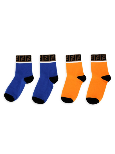 Fendi 2-pack Logo Trim Socks In Orange Navy