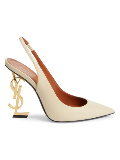 Saint Laurent Opyum Leather Pointy-toe Slingback In Neutrals