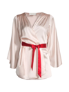 Fleur Du Mal Tie-waist Angel Sleeve Robe In Pale Blush