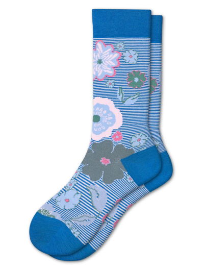 Bombas Lightweight Allover Floral Calf Socks In Moon Lagoon