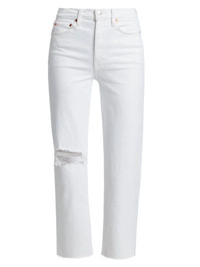 Re/done 70s Distressed High-rise Ankle Crop Jeans In Worn White