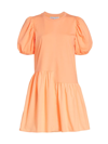 English Factory Puff-shoulder Mixed Media Minidress In Coral