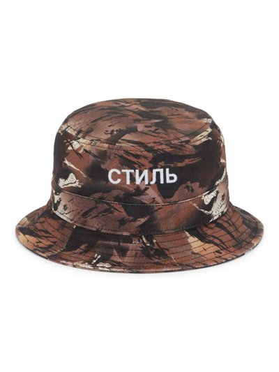Heron Preston Ctnmb Embroidered Camo Bucket Hat In Brown