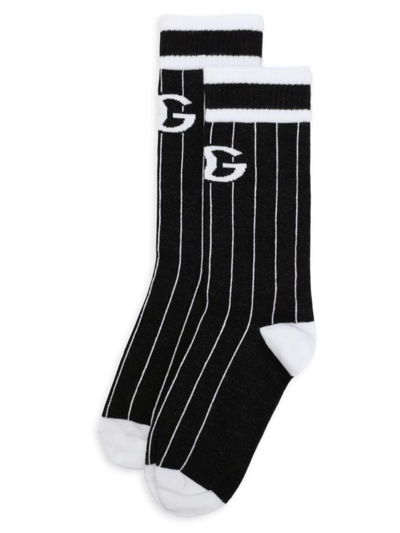 Dolce & Gabbana Game Day Dg Logo Striped Mid-length Socks In White Stripe