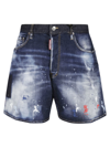 Dsquared2 Paint-splatter Wide-cut Denim-shorts In 470