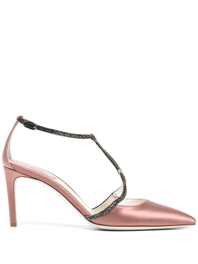 René Caovilla Crystal-embellished Pointed Pumps In Blush