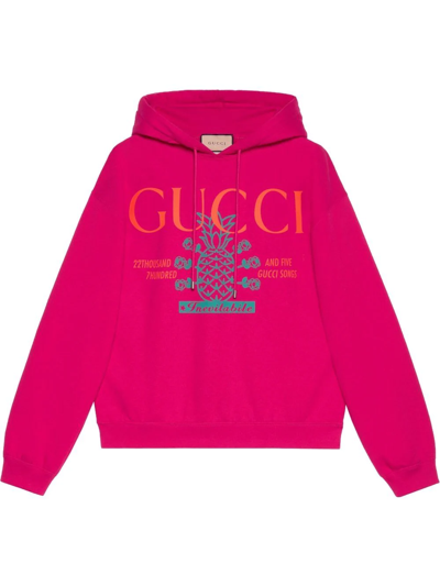 Gucci Slogan-print Hoodie In Pink