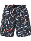Marcelo Burlon County Of Milan Hawaii Print Tech Swim Shorts In Schwarz