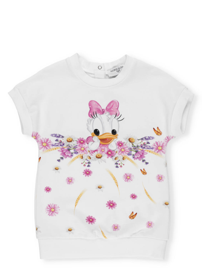 Monnalisa Babies' Daisy Duck Sweatshirt Dress In White