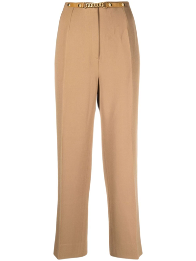 Pre-owned Celine 1980s  Chain-detail Tailored Trousers In Brown