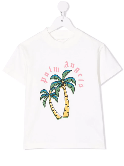 Palm Angels Kids' Girl's Logo Palm Tree Graphic T-shirt In White