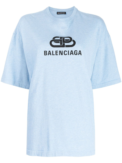 Pre-owned Balenciaga Logo-print T-shirt In Blue