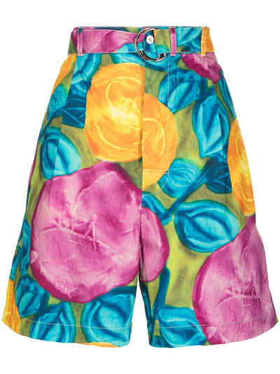 Marni Floral-print Belted-waist Shorts In Multicolour