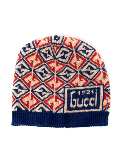 Gucci Babies' Logo Embroidered Beanie Hat In Blue