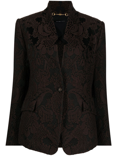 Pre-owned Gucci 2010s Floral-jacquard Blazer In Black