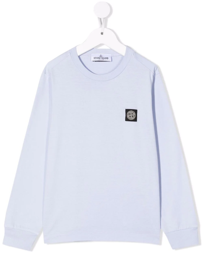 Stone Island Junior Kids' Compass-patch Cotton T-shirt In Blue