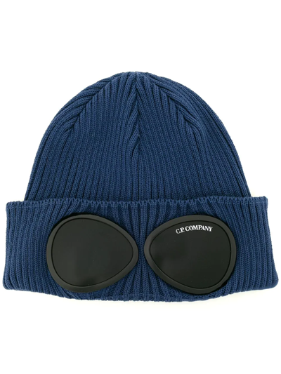 C.p. Company Kids' Goggle Knitted Hat In Blue