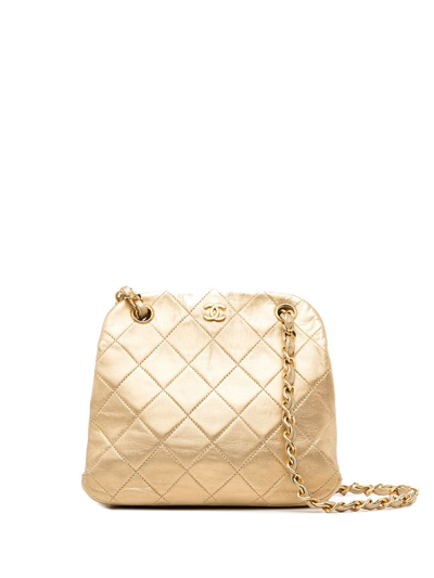 Pre-owned Chanel 1990 Diamond-quilted Mini Cc Shoulder Bag In Gold