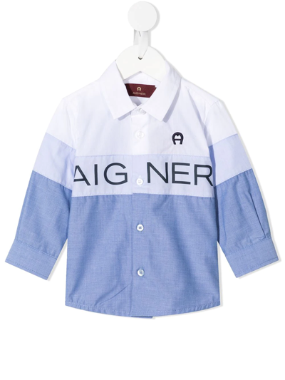 Aigner Babies' 拼色logo印花衬衫 In Blue