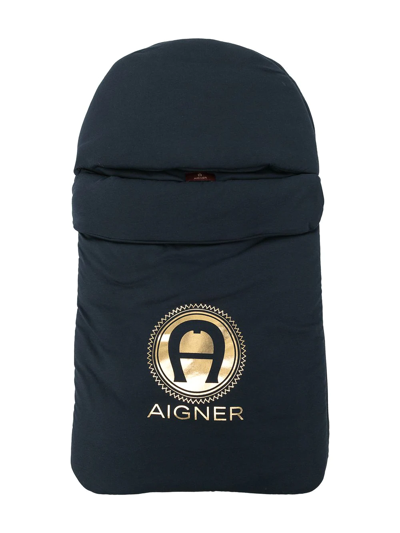 Aigner Logo-print Hooded Sleep Bag In Blue