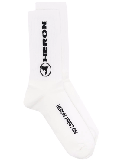 Heron Preston Logo-intarsia Socks In White