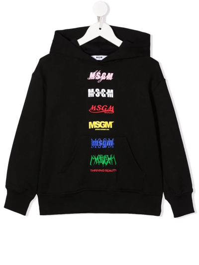 Msgm Teen Black Cotton Logo Hoodie