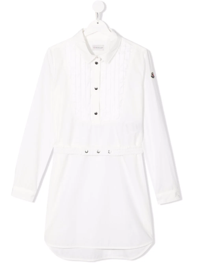 Moncler Kids' Belted-waist Dress In White