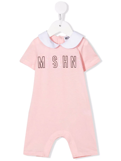 Moschino Babies' Logo印花短袖连体衣 In Pink