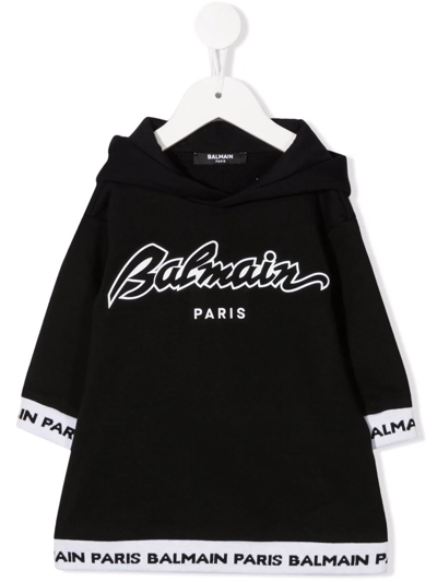 Balmain Babies' Logo-tape Hoodie Dress In Black