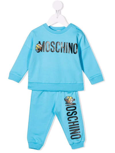 Moschino Babies' Minion Logo印花弹性棉质运动套装 In Blue