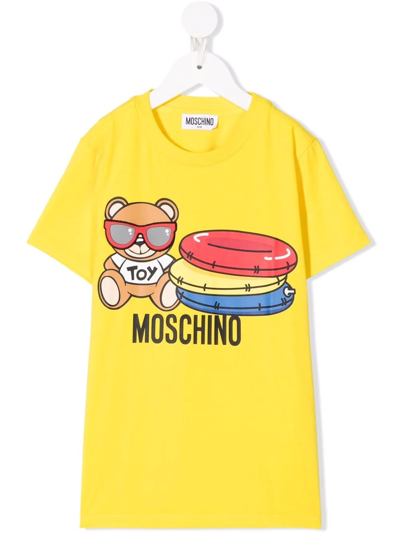 Moschino Kids' Teddy Bear Print T-shirt In Yellow
