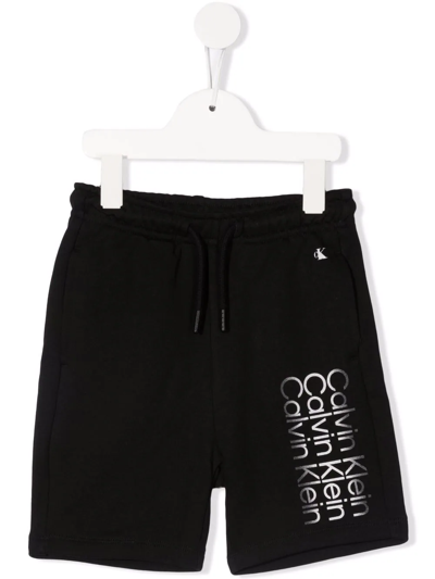 Calvin Klein Kids' Logo-print Cotton Track Shorts In Black