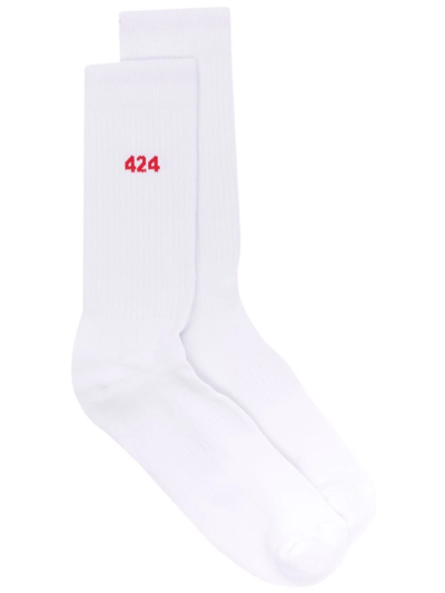 424 Logo Intarsia Cotton Blend Socks In White