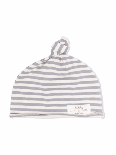 Teddy & Minou Babies' Striped Beanie Hat In White